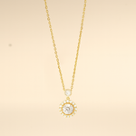 Load image into Gallery viewer, Gold Radiant Halo Pendant Necklace - PEACORA
