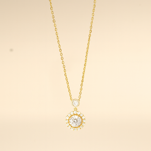 Gold Radiant Halo Pendant Necklace - PEACORA