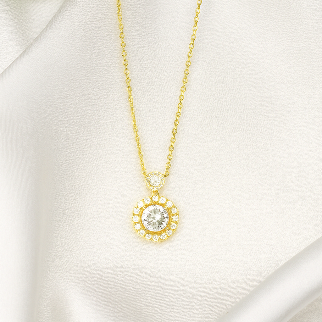 Gold Radiant Halo Pendant Necklace - PEACORA