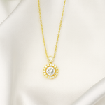 Load image into Gallery viewer, Gold Radiant Halo Pendant Necklace - PEACORA
