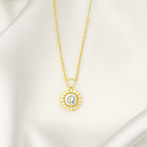 Gold Radiant Halo Pendant Necklace - PEACORA