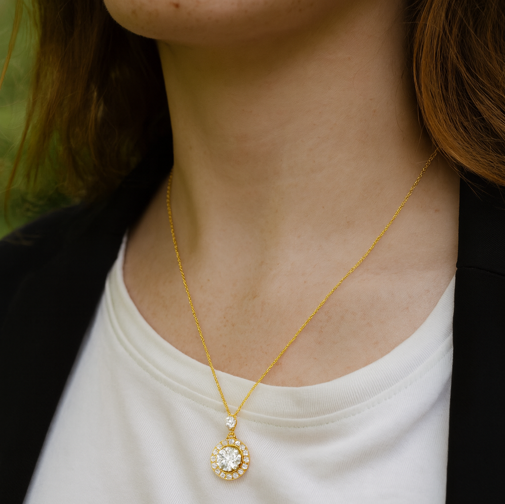 Gold Radiant Halo Pendant Necklace - PEACORA