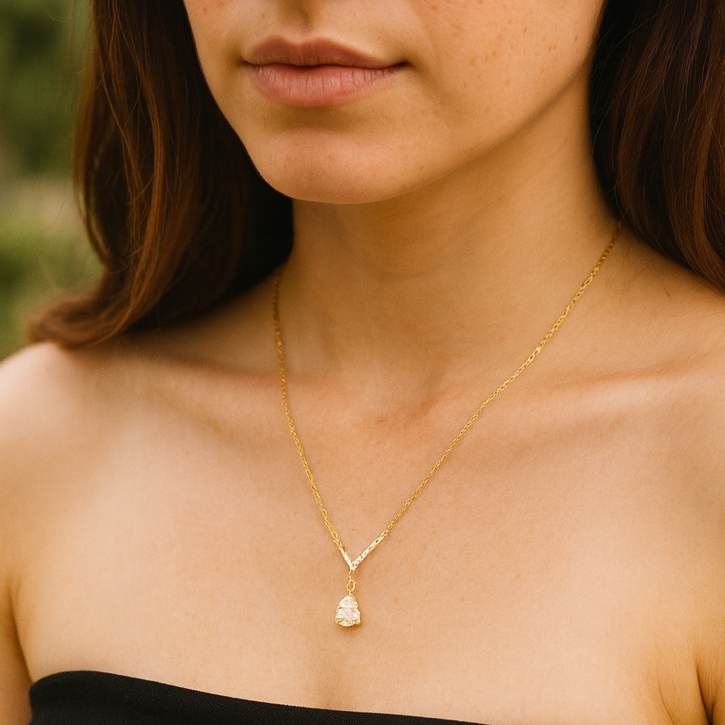 Gold Teardrop Crystal Pendant Necklace - PEACORA