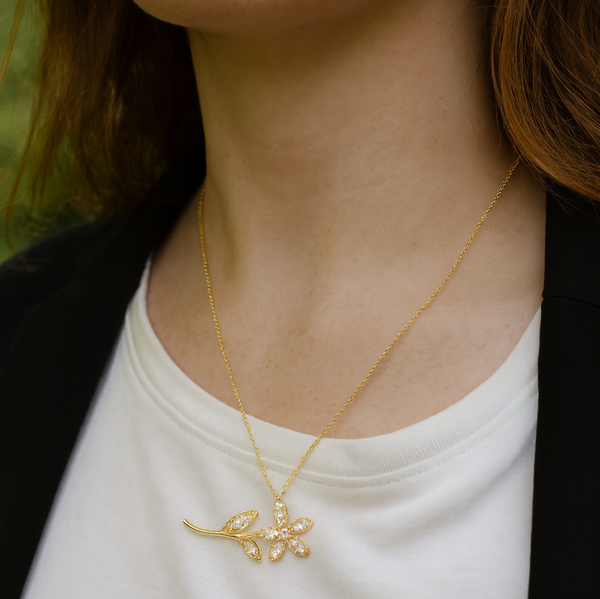 Gold Floral Branch Pendant Necklace - PEACORA