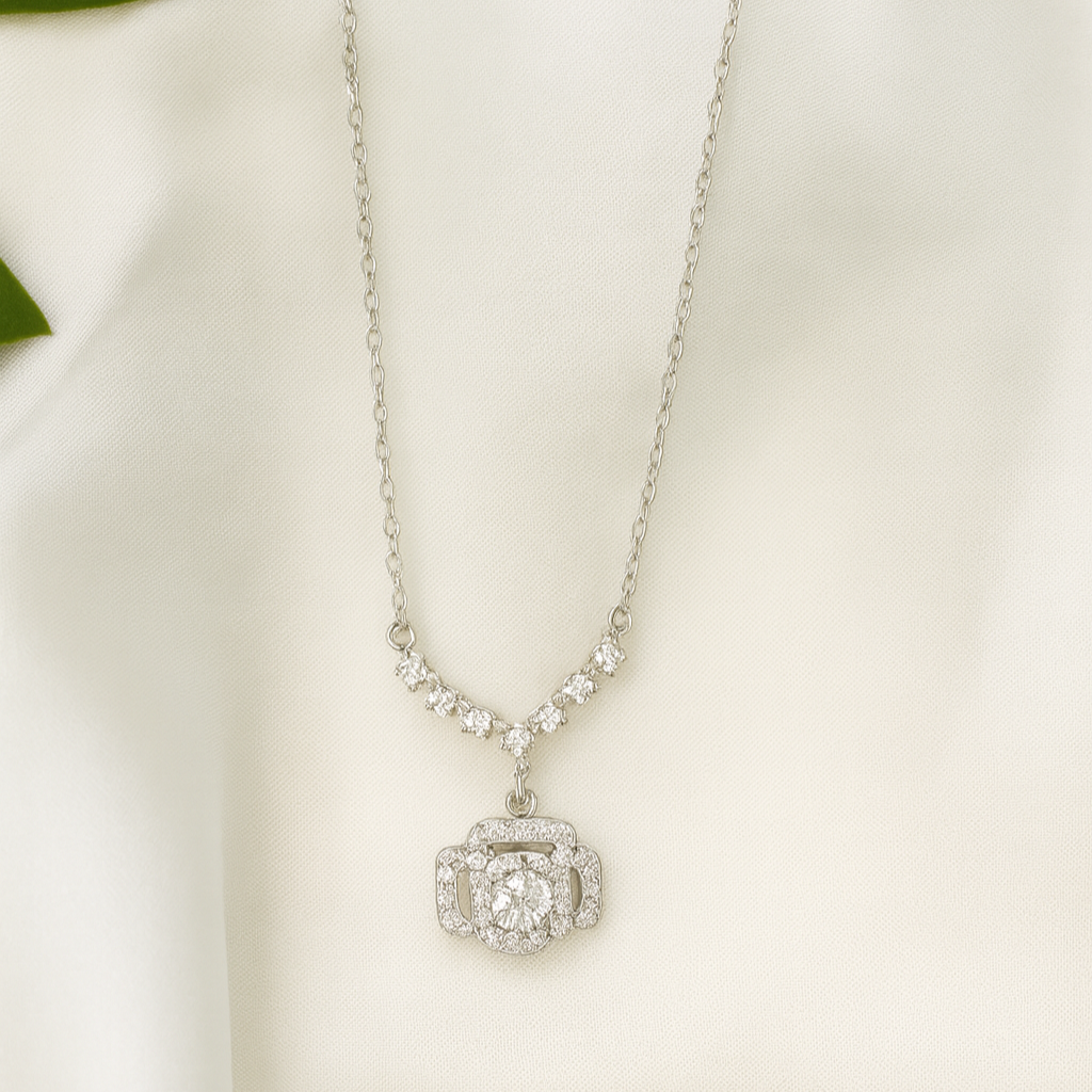 Silver Statement Crystal Pendant Necklace - PEACORA