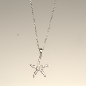 Silver Starfish Crystal Pendant Necklace - PEACORA