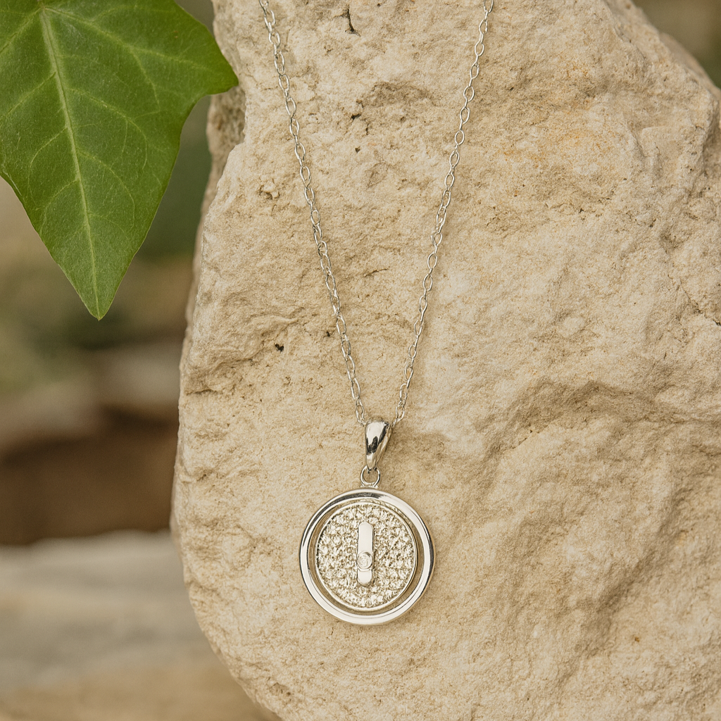 Silver Crystal Medallion Pendant Necklace - PEACORA