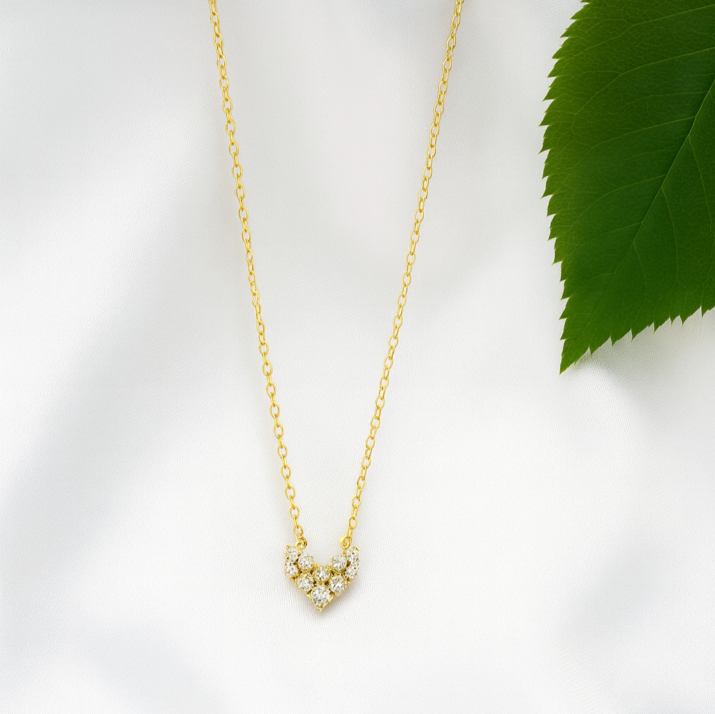 Gold Heart Crystal Pendant Necklace - PEACORA