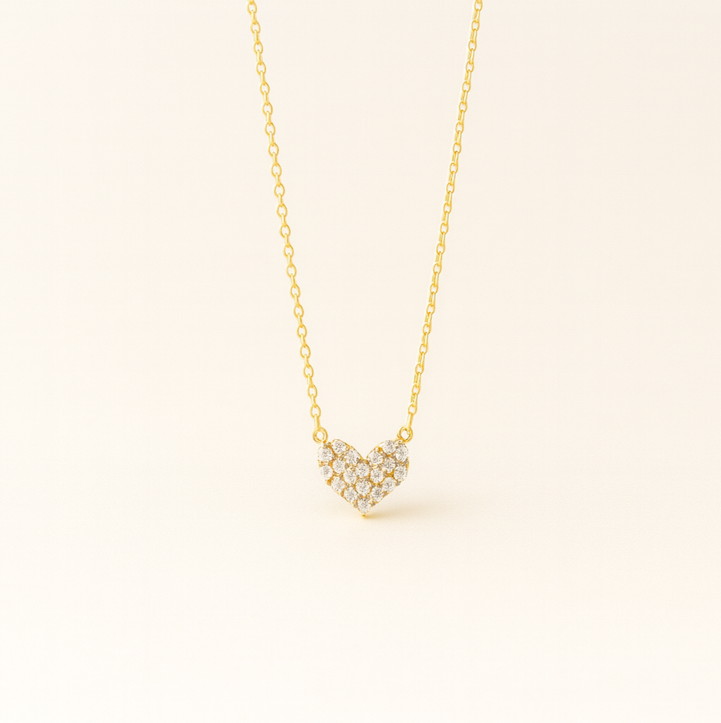 Gold Heart Crystal Pendant Necklace - PEACORA