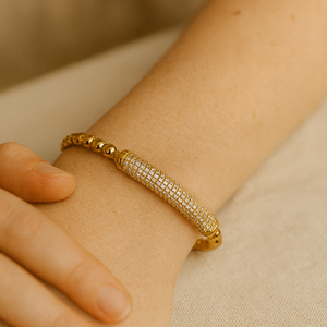 Golden Glow Beaded Sparkle Accent Bangle - PEACORA