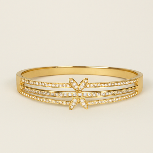 14K Gold Plated Stainless Steel Bangle – Double Butterfly Design - PEACORA