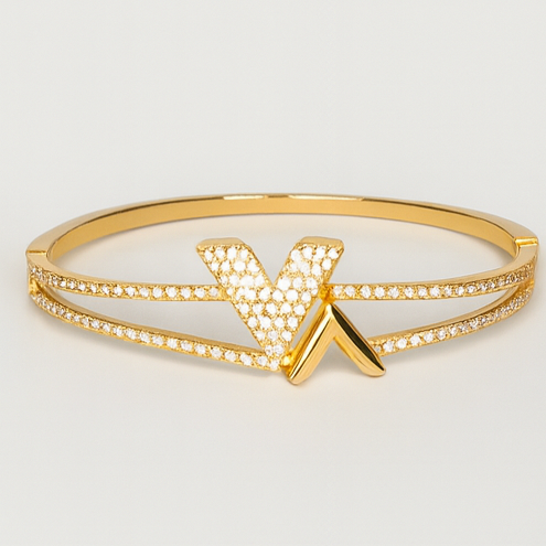 Golden Radiance 14K Plated Statement Bangle - PEACORA