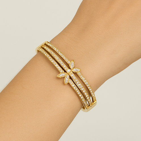 14K Gold Plated Stainless Steel Bangle – Double Butterfly Design - PEACORA