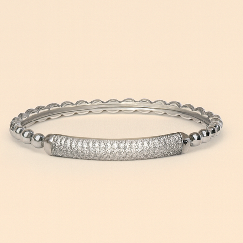 Shimmer Grace Polished Beaded Accent Bangle - PEACORA