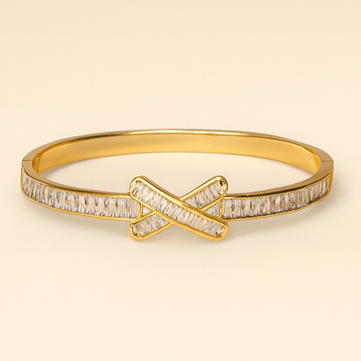 Radiant X-Cross Gold Plated Stainless Steel Bangle - PEACORA