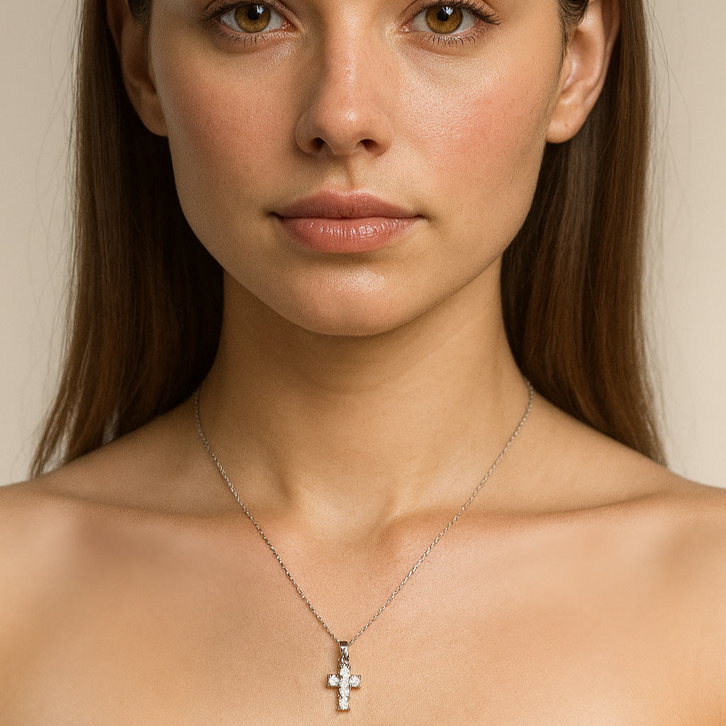 Classic Crystal Cross Pendant Necklace - PEACORA