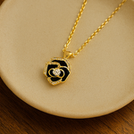 Load image into Gallery viewer, Rose Gold Black Rose Pendant Necklace
