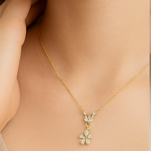 Gold Floral Drop Crystal Necklace - PEACORA