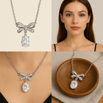 Load image into Gallery viewer, Oval Crystal Bow Necklace

