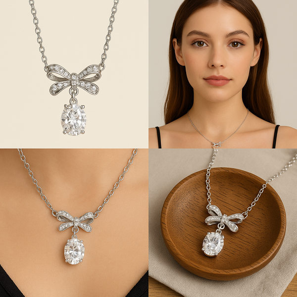 Oval Crystal Bow Necklace