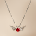 Silver Angel Wings Red Gem Necklace - PEACORA