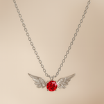 Load image into Gallery viewer, Silver Angel Wings Red Gem Necklace
