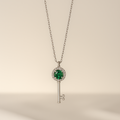 Silver Emerald Green Crystal Key Pendant Necklace - PEACORA
