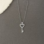 Load image into Gallery viewer, Silver Heart Key Pendant Necklace
