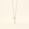 Silver Heart Key Pendant Necklace - PEACORA