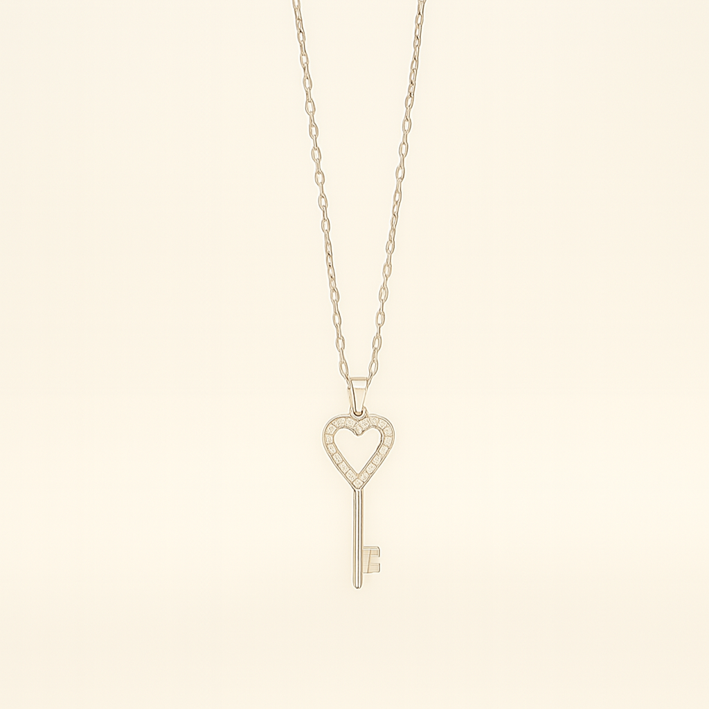 Silver Heart Key Pendant Necklace