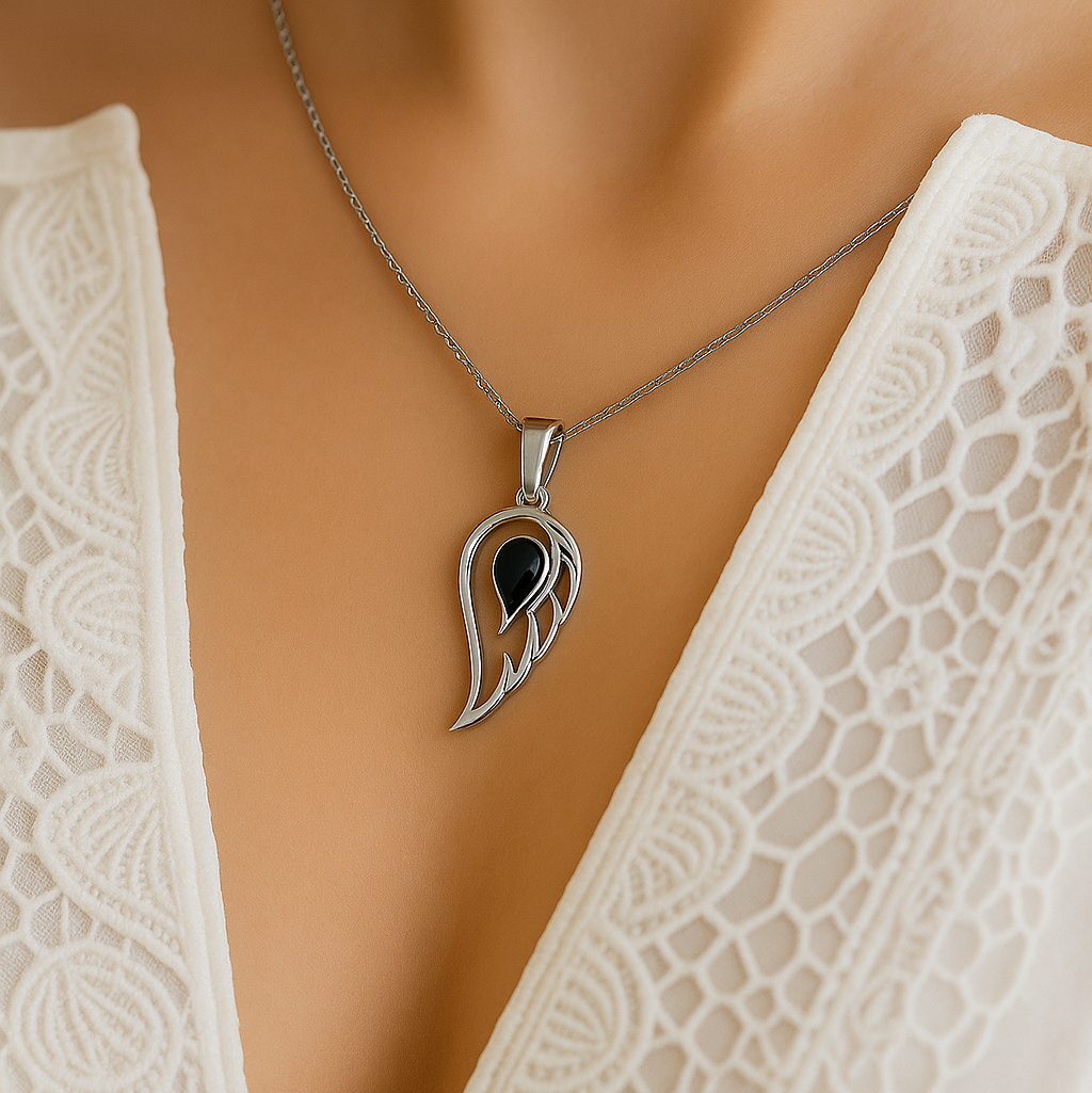 Sterling Silver Wing Necklace - PEACORA