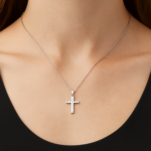 Sterling Silver Double Crystal Cross Necklace - PEACORA