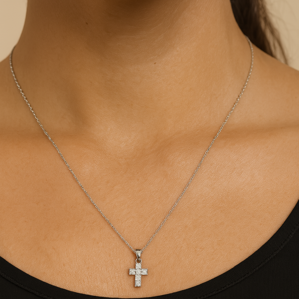 Classic Crystal Cross Pendant Necklace - PEACORA