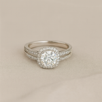 Load image into Gallery viewer, Round Moissanite Halo Split Band Ring - PEACORA
