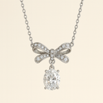 Load image into Gallery viewer, Oval Crystal Bow Necklace - PEACORA
