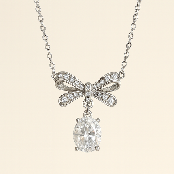 Oval Crystal Bow Necklace - PEACORA