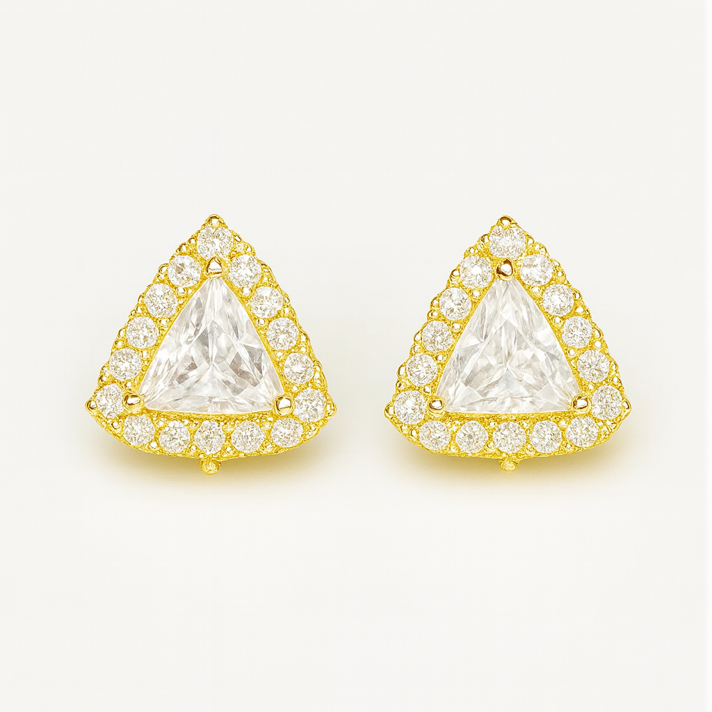Gold Triangular Halo Stud Earrings - PEACORA