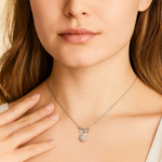 Load image into Gallery viewer, Oval Crystal Bow Necklace - PEACORA
