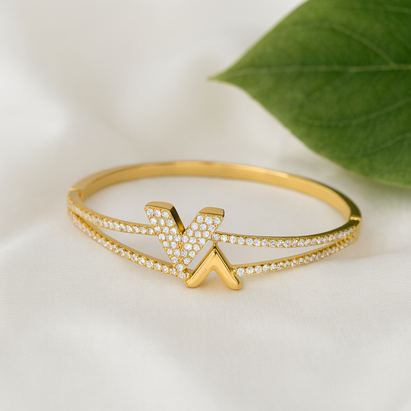 Golden Radiance 14K Plated Statement Bangle - PEACORA