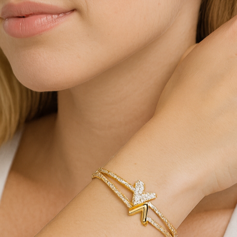 Golden Radiance 14K Plated Statement Bangle - PEACORA
