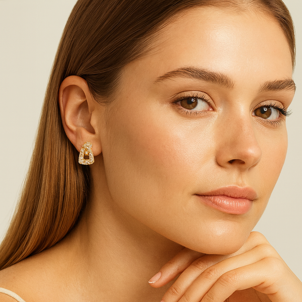 Golden Aura Crystal Drop Earrings - PEACORA