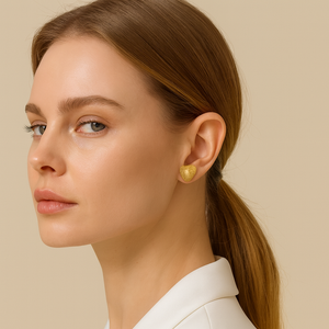 Gold Textured Heart Stud Earrings - PEACORA