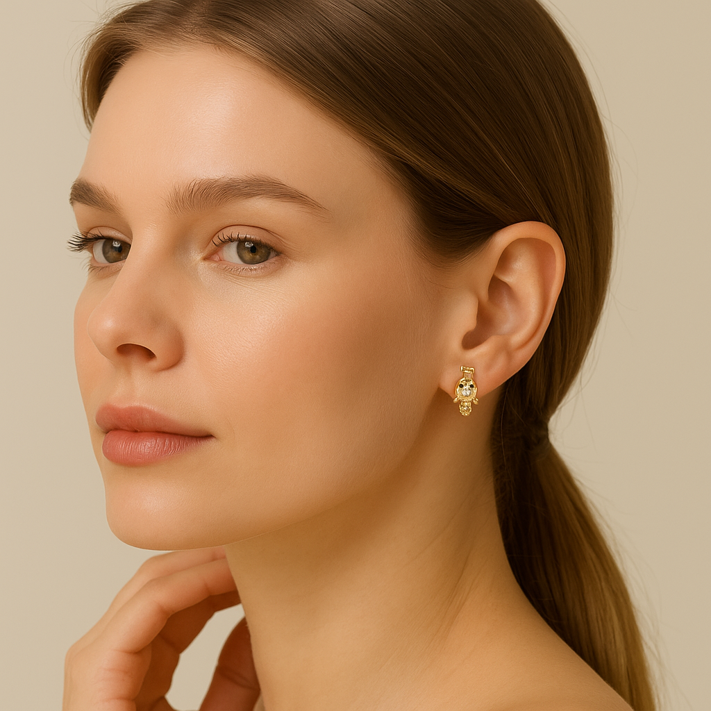 Golden Dolphin Pavé Stud Earrings - PEACORA