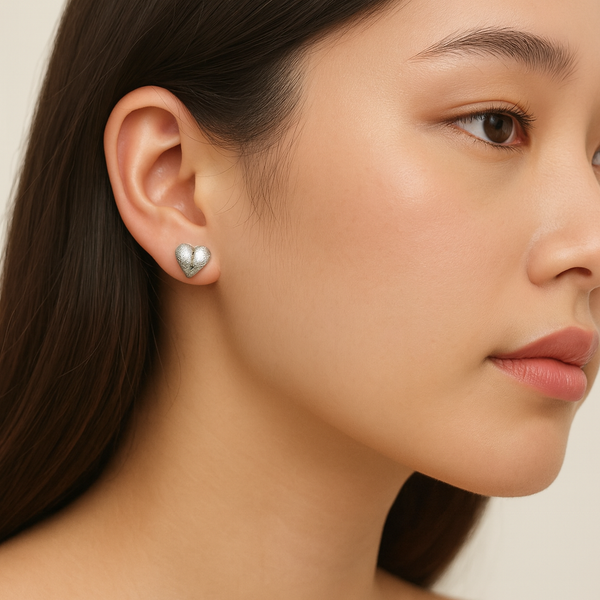 Eternal Shine Textured Heart Studs - PEACORA