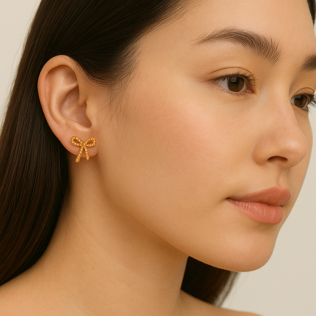 Delicate Rose Gold Bow Crystal Earrings - PEACORA