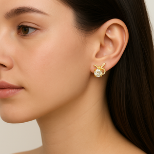 Golden Box & Bow Earrings - PEACORA