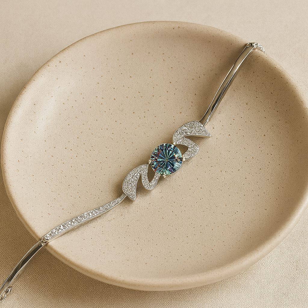 Moissanite Swan Sterling Silver Bracelet - PEACORA