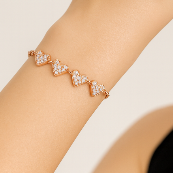 Cascading Hearts Rose Gold Vermeil Bracelet - PEACORA