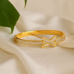 Radiant X-Cross Golden Bangle - PEACORA