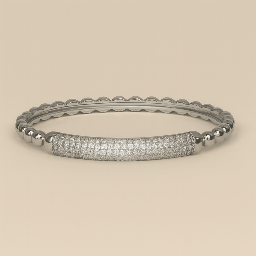 Silver Glow Beaded Bangle - PEACORA